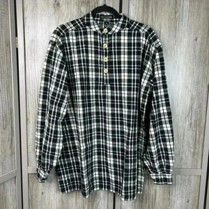 J. Peterman Shirt Medium Flannel Plaid Poet Henley Grandfather Colonial Band